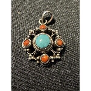 925 Coral Turquoise Pendant